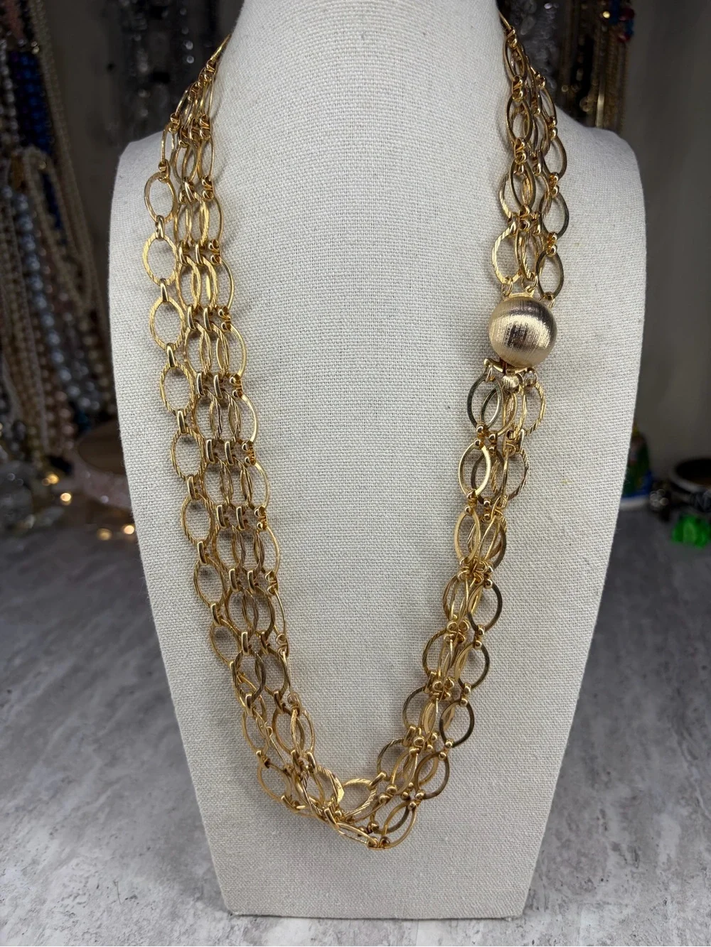 Vintage Chain Necklace Gold Tone Layered Jewelry MCM Mod Century Retro
